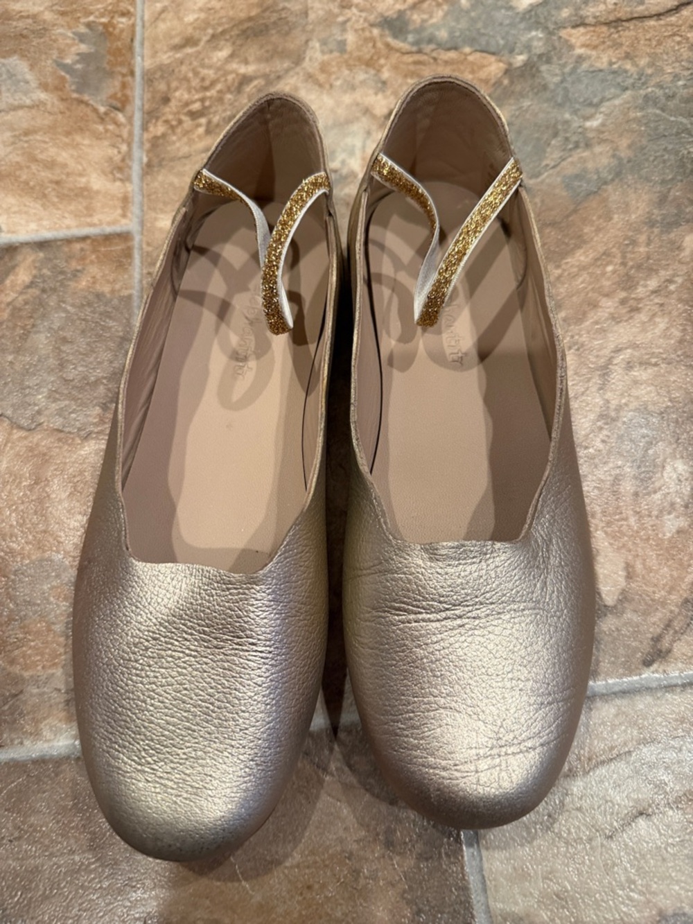 Elephantito Gold Metallic Ballet Flats with Glitter Strap size 3